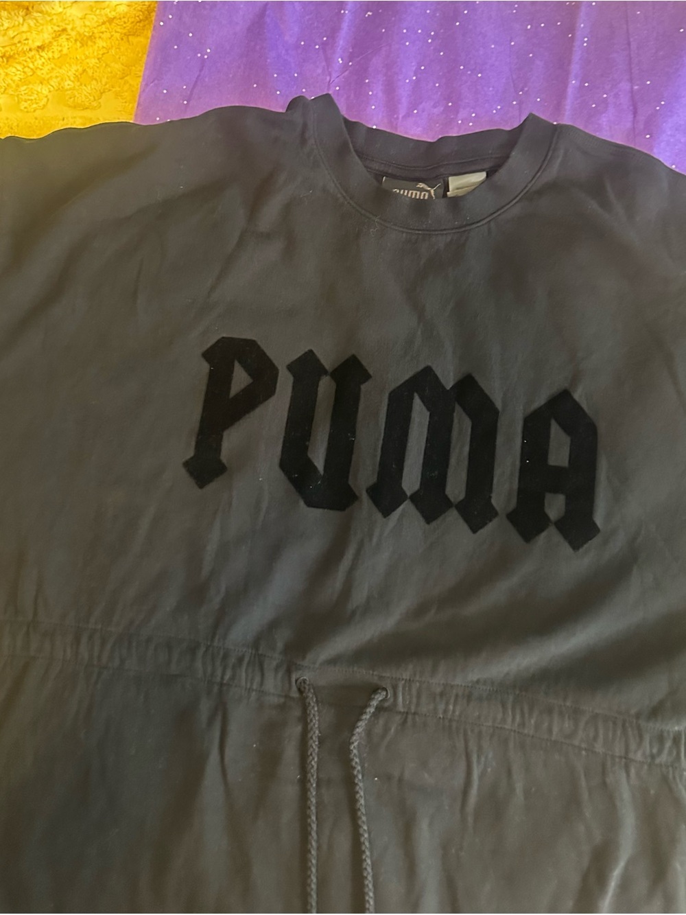 Puma Black Crewneck Sweatshirt with Raised Velvet Logo